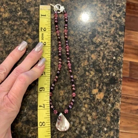 Sterling silver toggle clasp mother of Pearl shell pendant pearl necklace - Picture 12 of 12